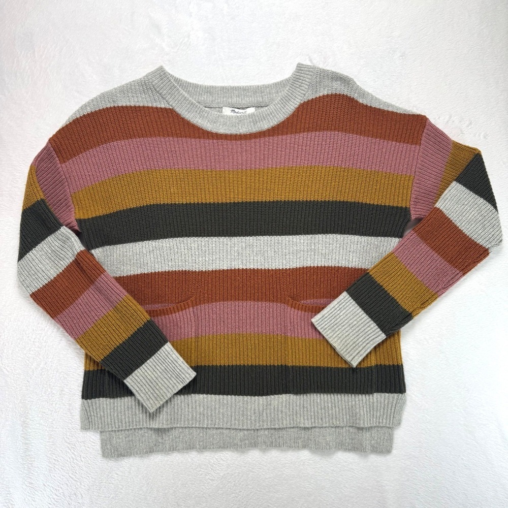 Madewell Striped Rib Knit Crewneck Sweater Multi Color Cotton Blend Small